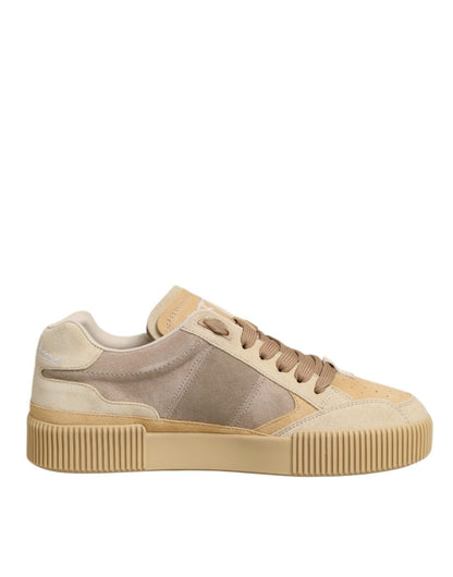 Dolce & Gabbana Beige Leather Miami Low Top Sneakers Men Shoes - The Gentlemen's Vault