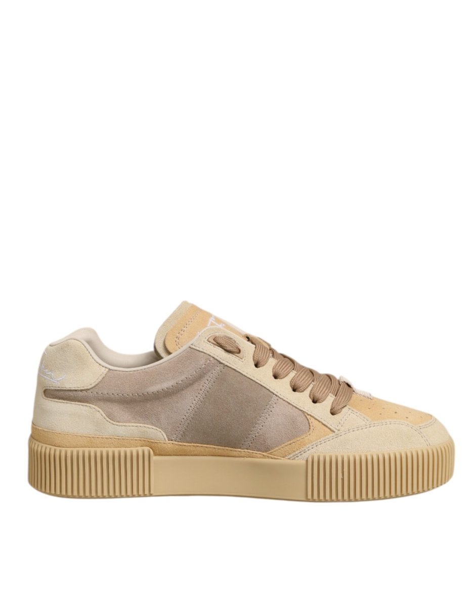 Dolce & Gabbana Beige Leather Miami Low Top Sneakers Men Shoes - The Gentlemen's Vault