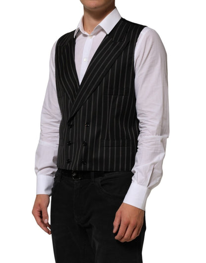 Dolce & Gabbana Black Stripes Wool Dress Men Waistcoat Vest - The Gentlemen's Vault