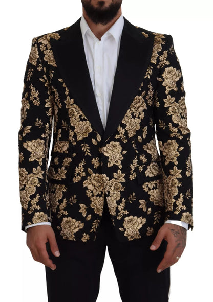 Dolce & Gabbana Gold Black Floral Embroidered Jacket Blazer - The Gentlemen's Vault