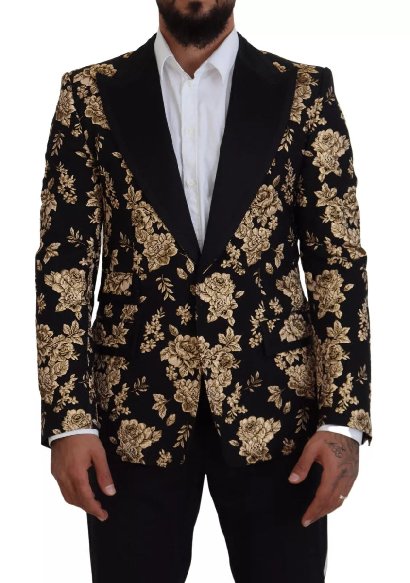 Dolce & Gabbana Gold Black Floral Embroidered Jacket Blazer - The Gentlemen's Vault