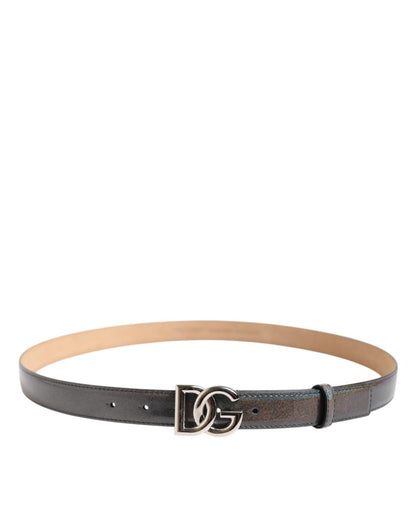 Dolce & Gabbana Metallic Leather Silver Tone Logo Buckle Belt - The Gentlemen's Vault