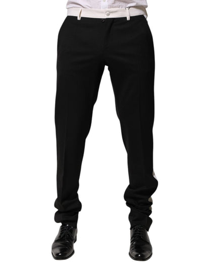 Dolce & Gabbana Black White Stripe Wool Men Trouser Pants - The Gentlemen's Vault