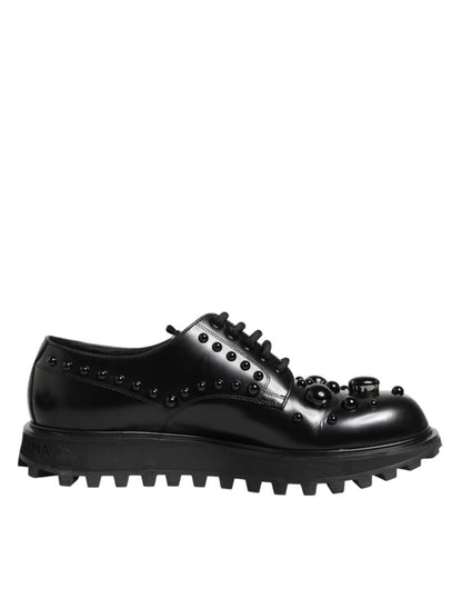 Dolce & Gabbana Black Leather Studded Men Formal Derby Shoes - The Gentlemen's Vault