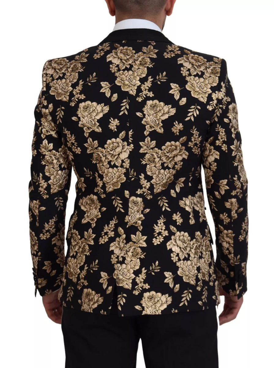 Dolce & Gabbana Gold Black Floral Embroidered Jacket Blazer - The Gentlemen's Vault
