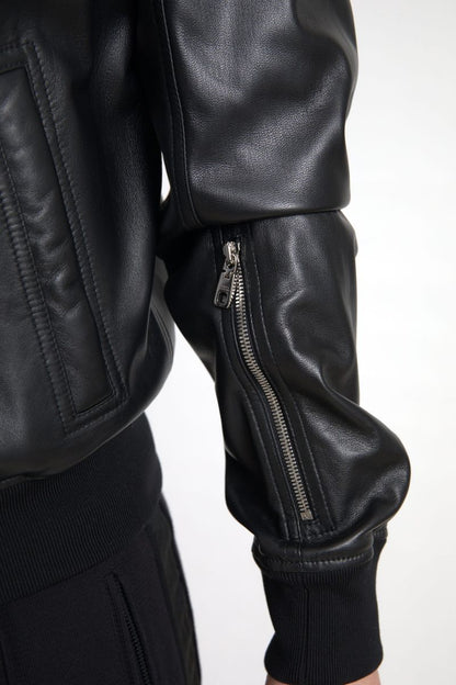 Dolce & Gabbana Black Leather Full Zip Bomber Men Jacket - The Gentlemen's Vault