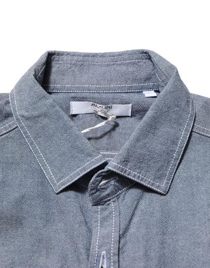 AGLINI Blue Denim Regular Fit Collared Long Sleeve Casual Shirt - The Gentlemen's Vault