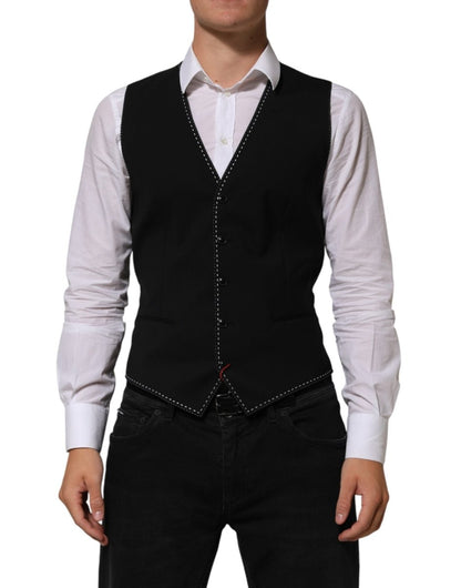 Dolce & Gabbana Black Wool Dress Formal Men Waistcoat Vest - The Gentlemen's Vault