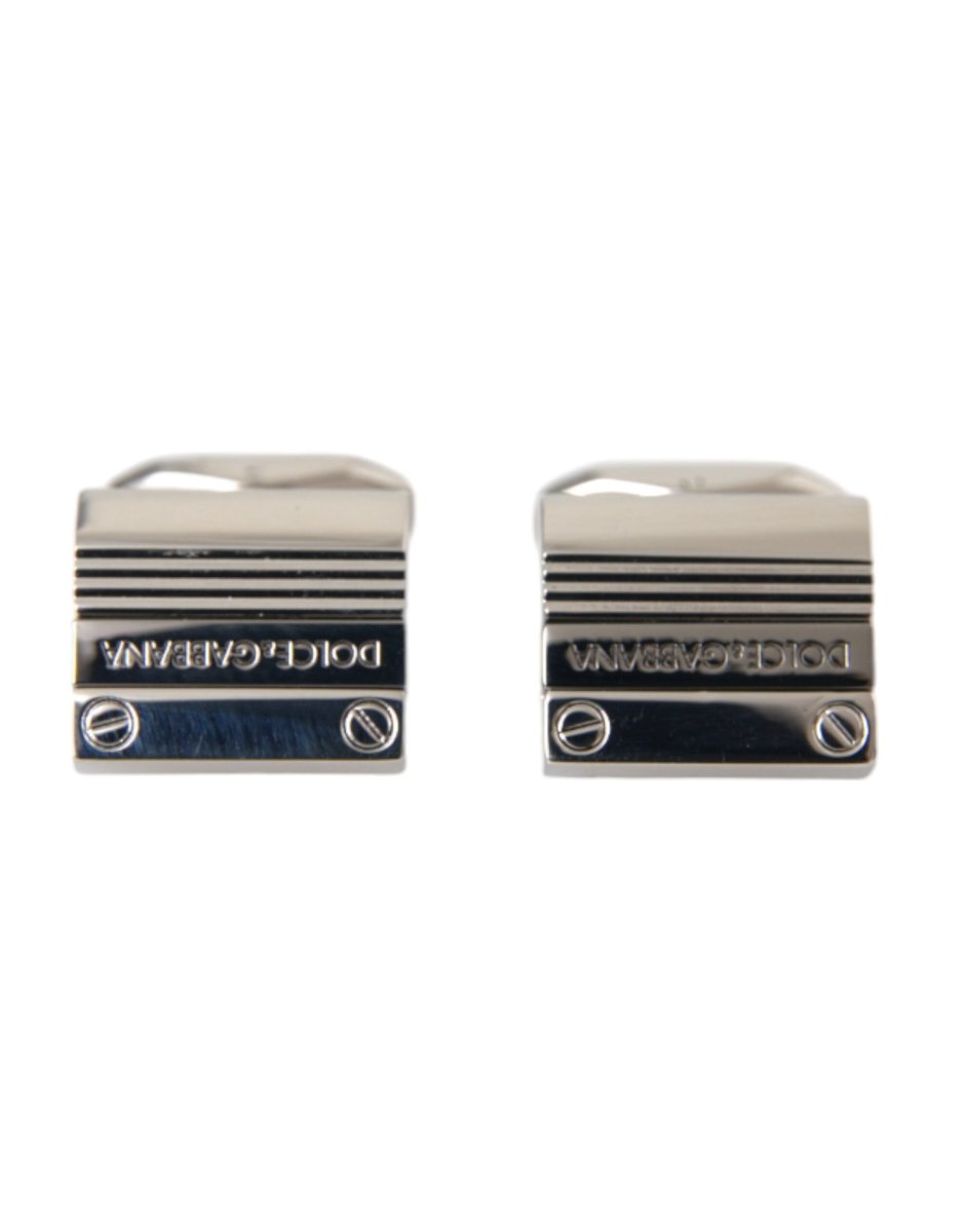 Dolce & Gabbana Silver Plated Metal Brass DG Logo Pin Cufflinks - The Gentlemen's Vault