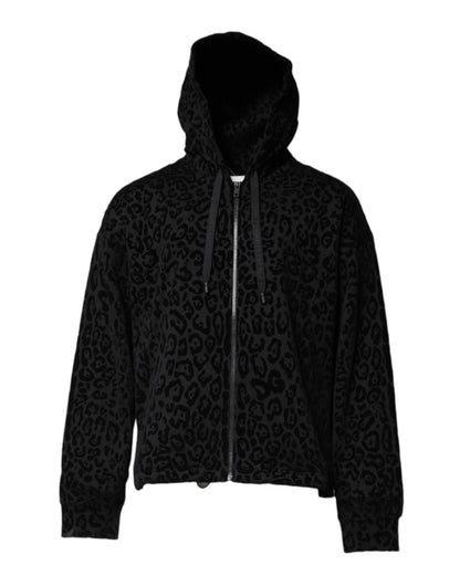 Dolce & Gabbana Black Leopard Full Zip Hooded Sweatshirt Sweater - The Gentlemen's Vault