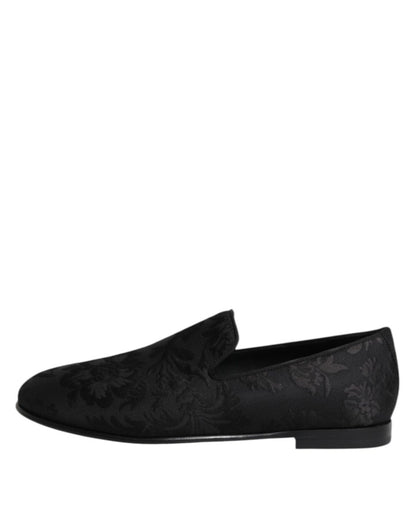 Dolce & Gabbana Black Floral Brocade Loafers Men Dress Shoes - The Gentlemen's Vault