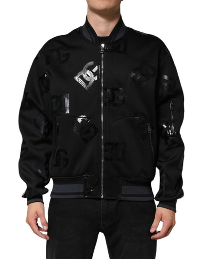 Dolce & Gabbana Black Wool Logo DG Mania Men Bomber Jacket - The Gentlemen's Vault