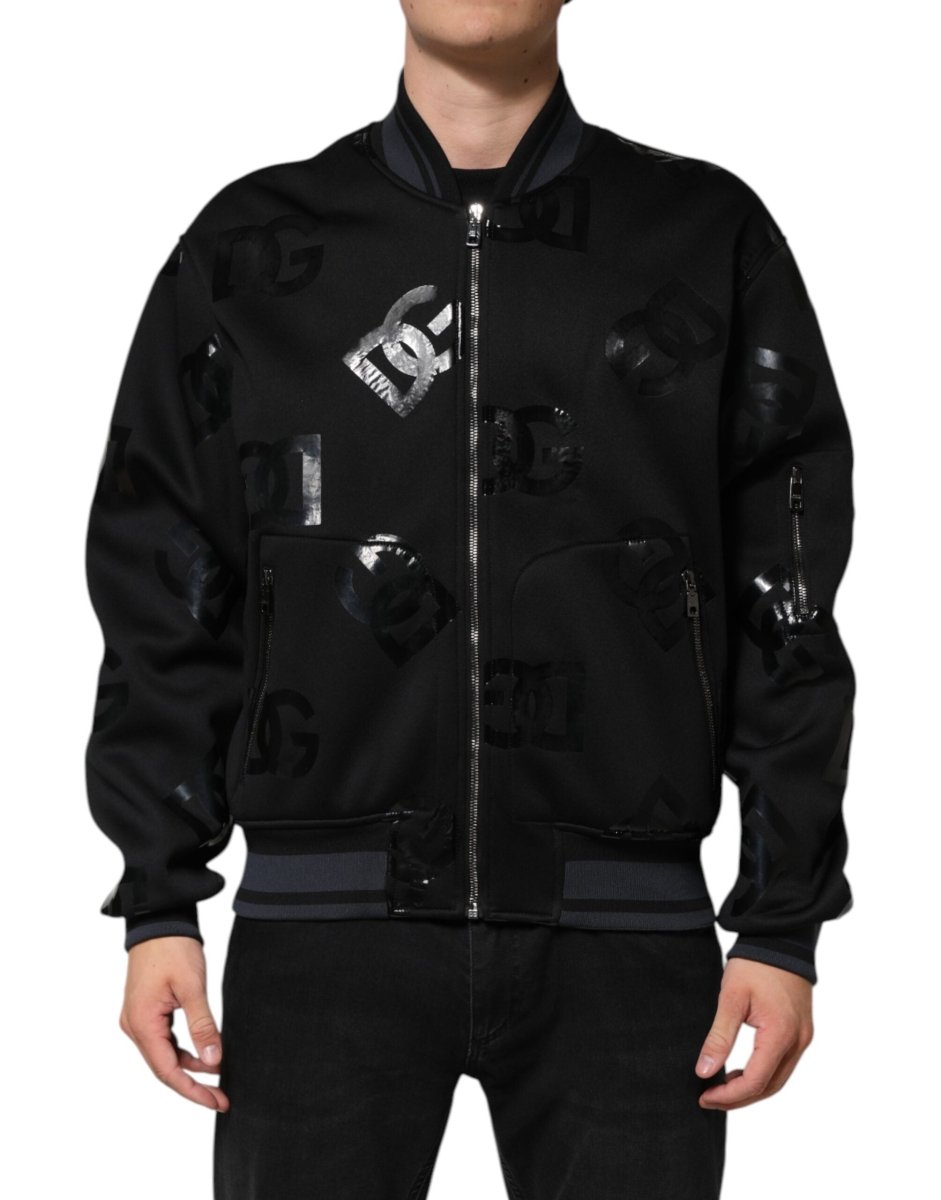 Dolce & Gabbana Black Wool Logo DG Mania Men Bomber Jacket - The Gentlemen's Vault