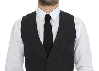 Dolce & Gabbana Gray Striped Formal Dress Gilet Vest - The Gentlemen's Vault