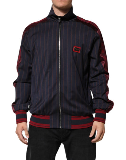 Dolce & Gabbana Blue Red Striped Logo Plaque Full Zip Jacket - The Gentlemen's Vault