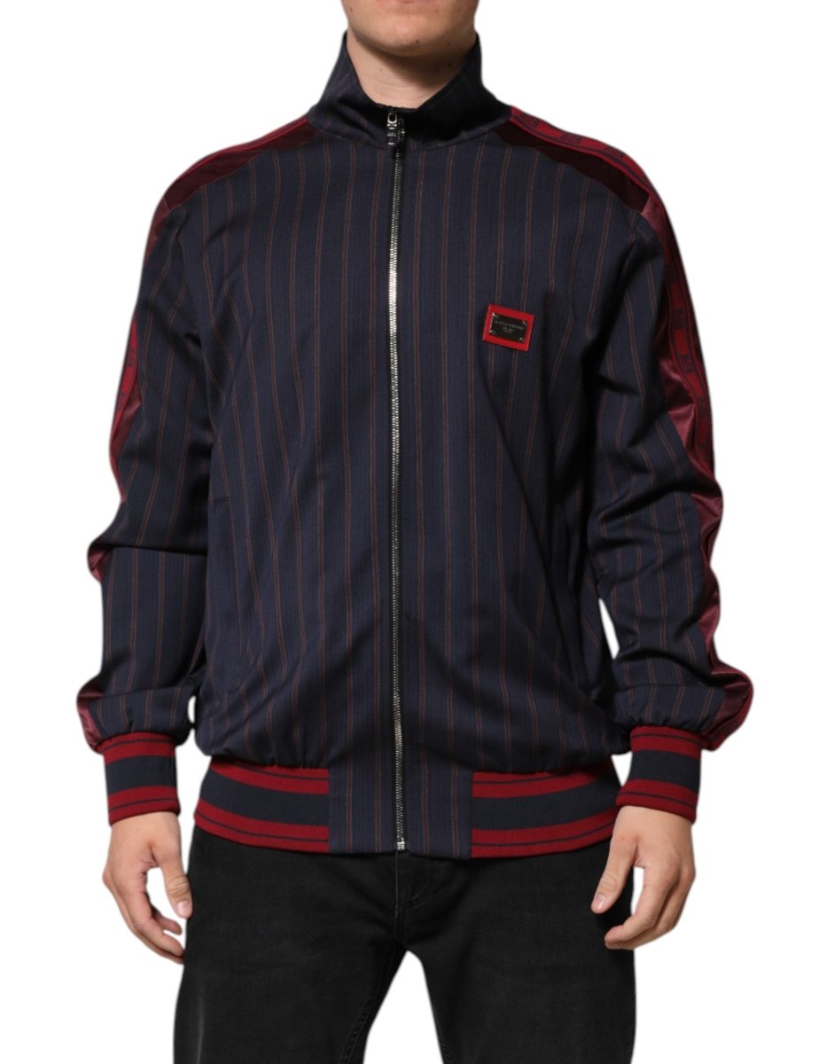Dolce & Gabbana Blue Red Striped Logo Plaque Full Zip Jacket - The Gentlemen's Vault
