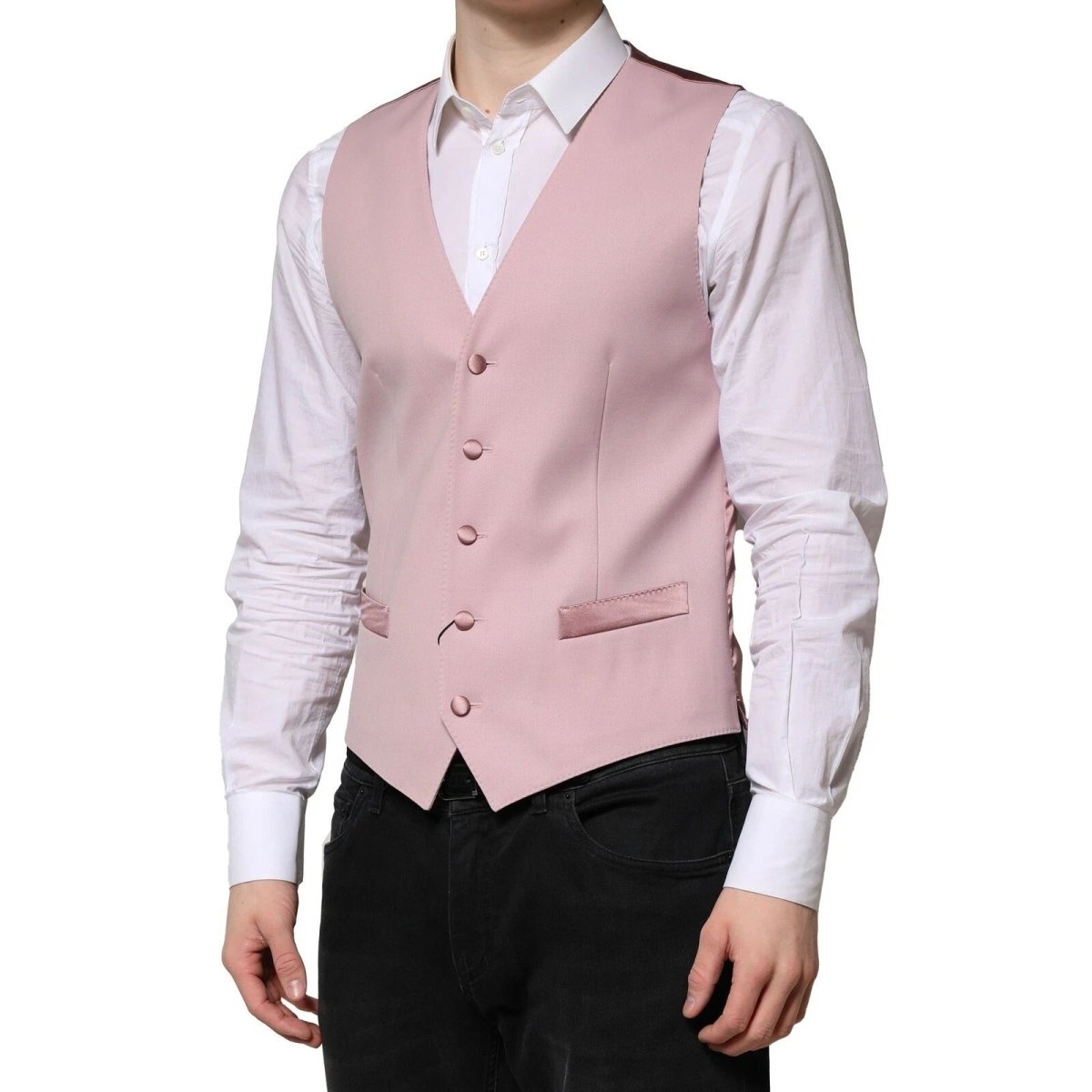 Dolce & Gabbana Pink Wool Dress Formal Men Waistcoat Vest - The Gentlemen's Vault
