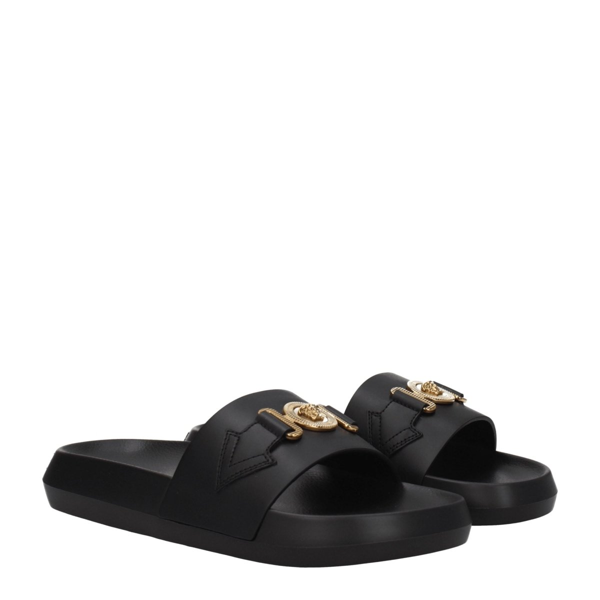 Versace Black Leather Slippers Sandals - The Gentlemen's Vault