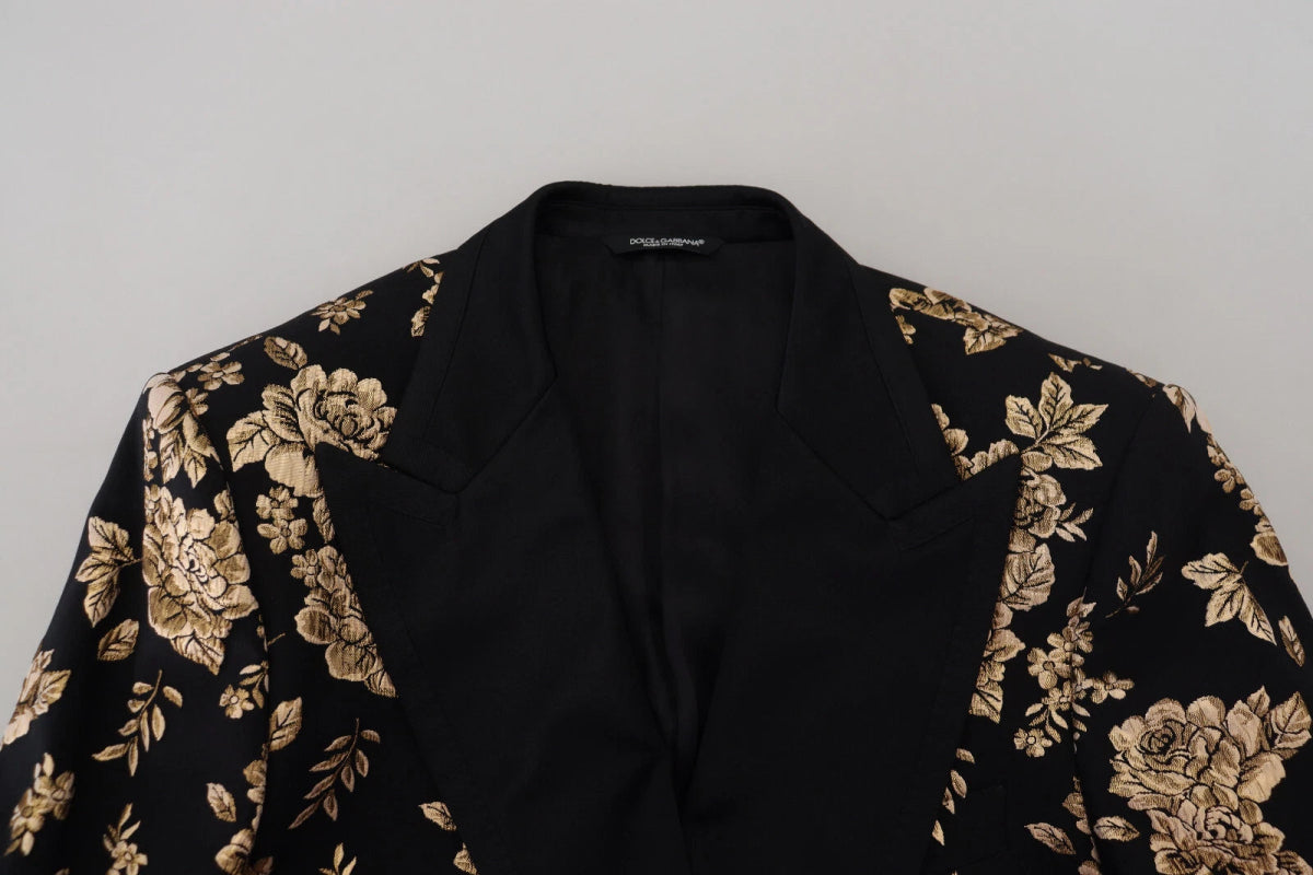 Dolce & Gabbana Gold Black Floral Embroidered Jacket Blazer - The Gentlemen's Vault
