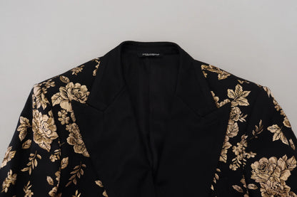 Dolce & Gabbana Gold Black Floral Embroidered Jacket Blazer - The Gentlemen's Vault
