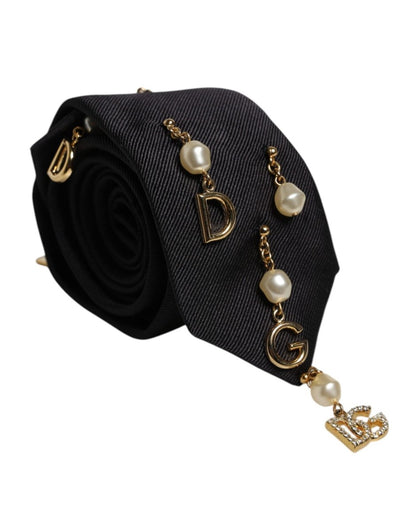 Dolce & Gabbana Black Logo Embellished Adjustable Necktie Tie - The Gentlemen's Vault