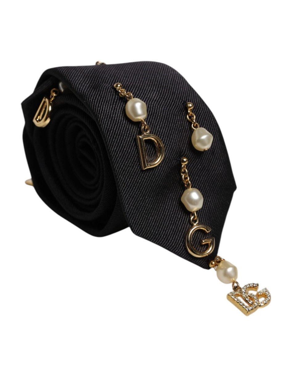 Dolce & Gabbana Black Logo Embellished Adjustable Necktie Tie - The Gentlemen's Vault