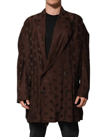 Dolce & Gabbana Brown Polyester Logo Monogram Coat Jacket - The Gentlemen's Vault