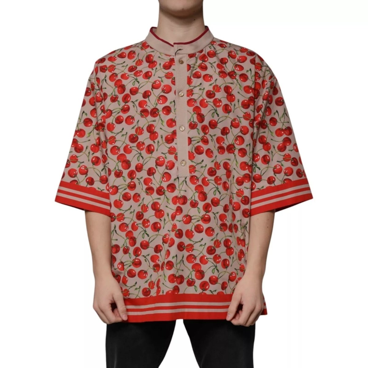 Dolce & Gabbana Beige Cherry Nylon Buttoned Casual Shirt - The Gentlemen's Vault