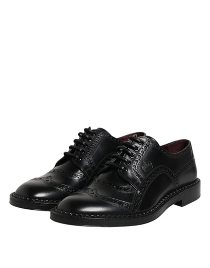 Dolce & Gabbana Black Leather Lace Up Men Derby Formal Shoes - The Gentlemen's Vault