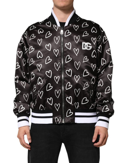 Dolce & Gabbana Black Polyester Heart Print Bomber Jacket - The Gentlemen's Vault