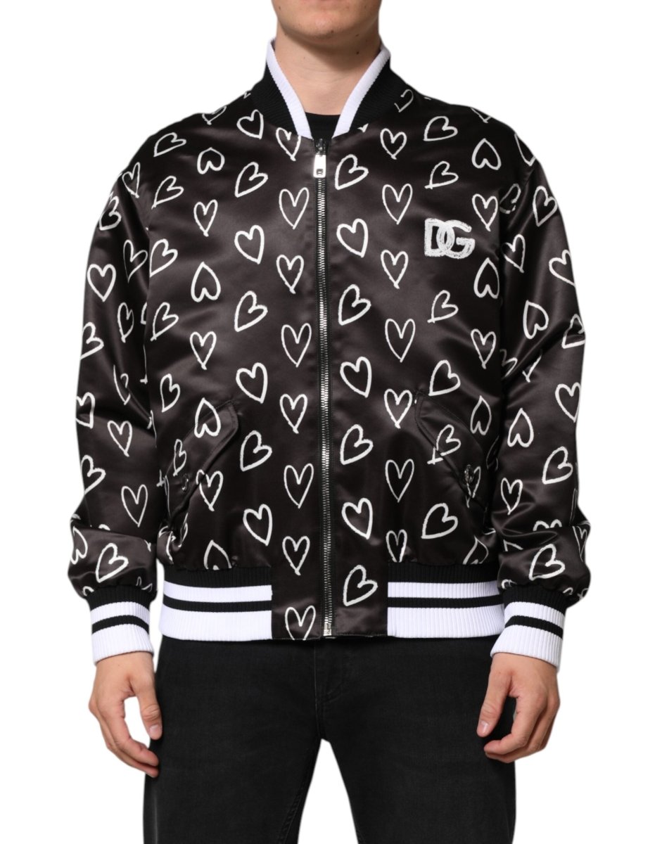 Dolce & Gabbana Black Polyester Heart Print Bomber Jacket - The Gentlemen's Vault