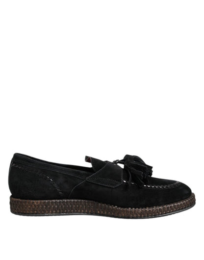 Dolce & Gabbana Black Suede Tassel Embellished Loafers Shoes - The Gentlemen's Vault