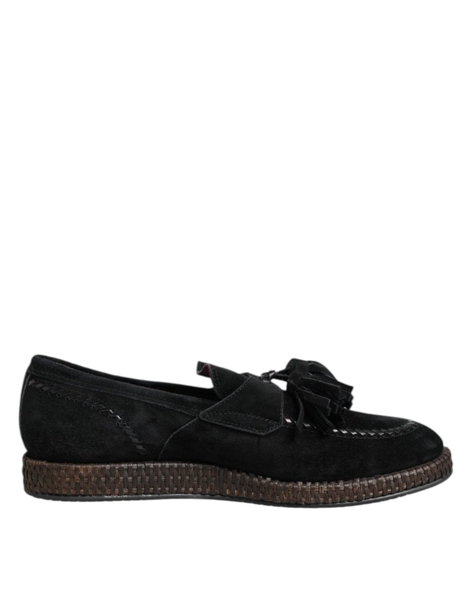 Dolce & Gabbana Black Suede Tassel Embellished Loafers Shoes - The Gentlemen's Vault