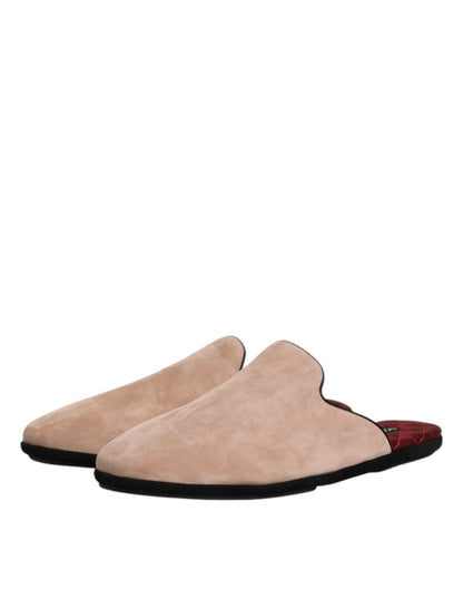 Dolce & Gabbana Beige Suede Leather Slides Flat Slipper Shoes - The Gentlemen's Vault
