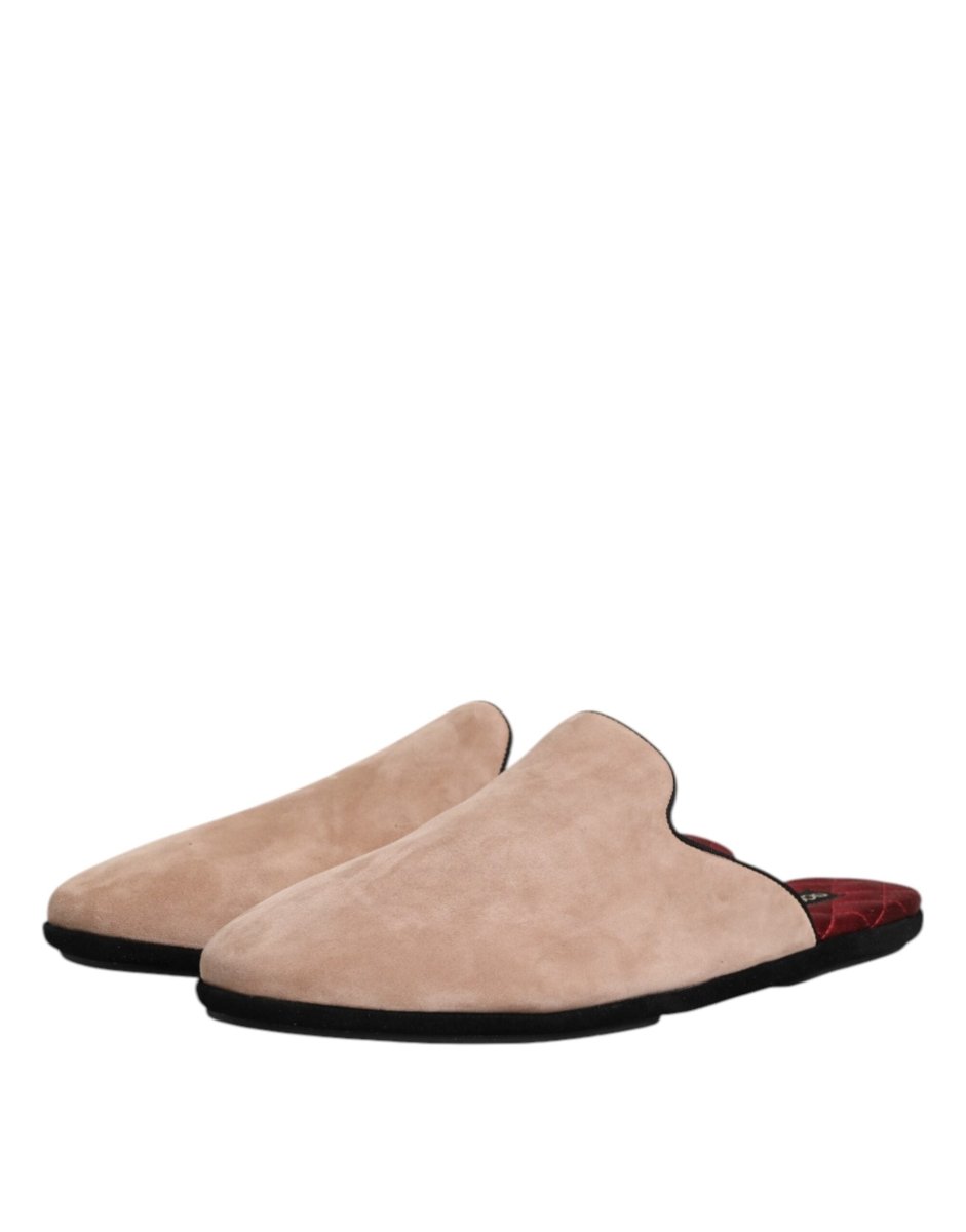 Dolce & Gabbana Beige Suede Leather Slides Flat Slipper Shoes - The Gentlemen's Vault
