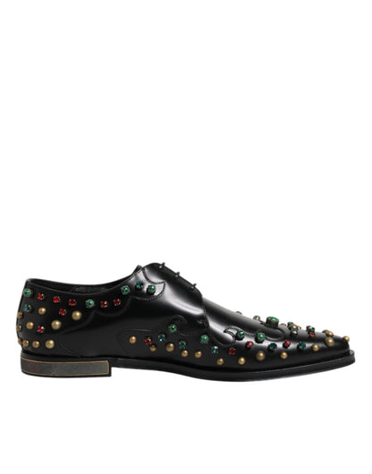 Dolce & Gabbana Black Leather Derby Dress Studded Shoes - The Gentlemen's Vault