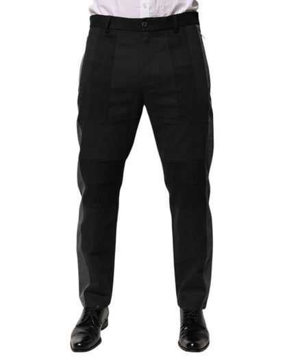 Dolce & Gabbana Black Gray Cotton Dress Formal Trouser Pants - The Gentlemen's Vault