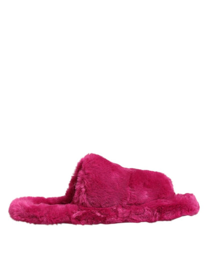 Dolce & Gabbana Pink Acrylic Faux Fur Mens Flats Sandals Shoes - The Gentlemen's Vault