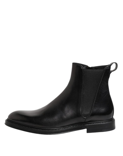 Dolce & Gabbana Black Chelsea Leather Mid Calf Boots Shoes - The Gentlemen's Vault