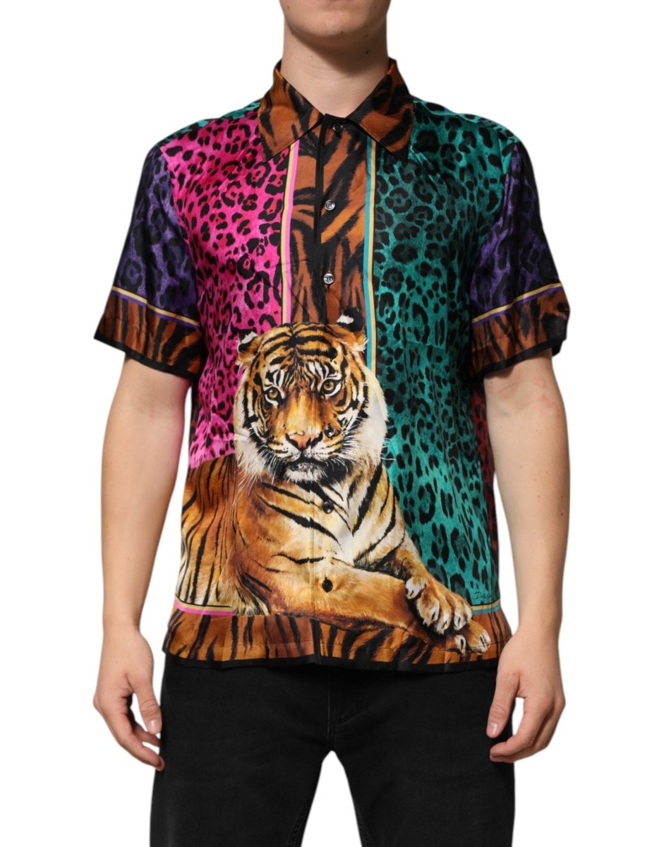 Dolce & Gabbana Multicolor Silk Tiger Print Hawaiian T-shirt - The Gentlemen's Vault