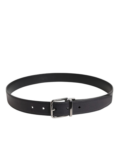 Dolce & Gabbana Black Classic Calf Leather Silver Buckle Belt - The Gentlemen's Vault