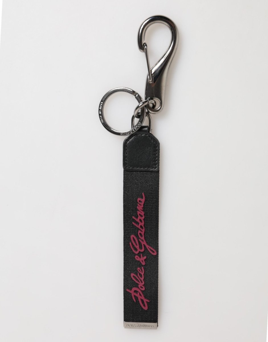 Dolce & Gabbana Black Red Polyester DG Logo Silver Men Keychain Keyring - The Gentlemen's Vault
