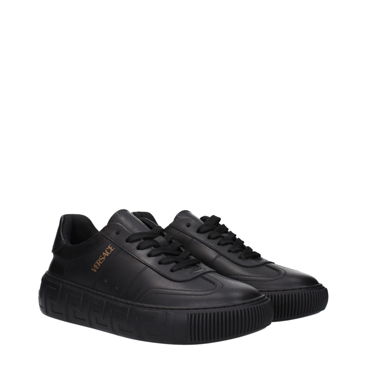 Versace Black Leather Low Tops - The Gentlemen's Vault