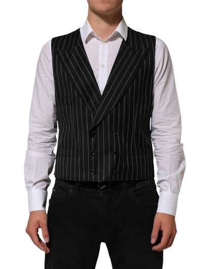 Dolce & Gabbana Black Stripes Wool Dress Men Waistcoat Vest - The Gentlemen's Vault