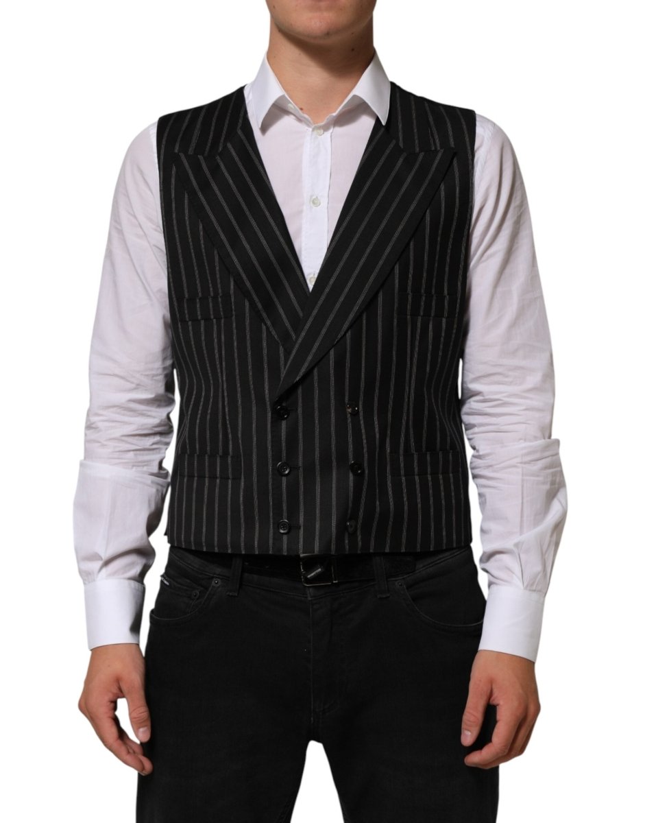 Dolce & Gabbana Black Stripes Wool Dress Men Waistcoat Vest - The Gentlemen's Vault
