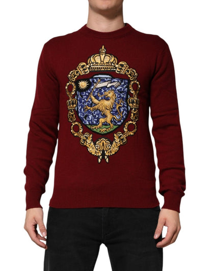 Dolce & Gabbana Burgundy Cashmere Lion Crest Pullover Sweater - The Gentlemen's Vault