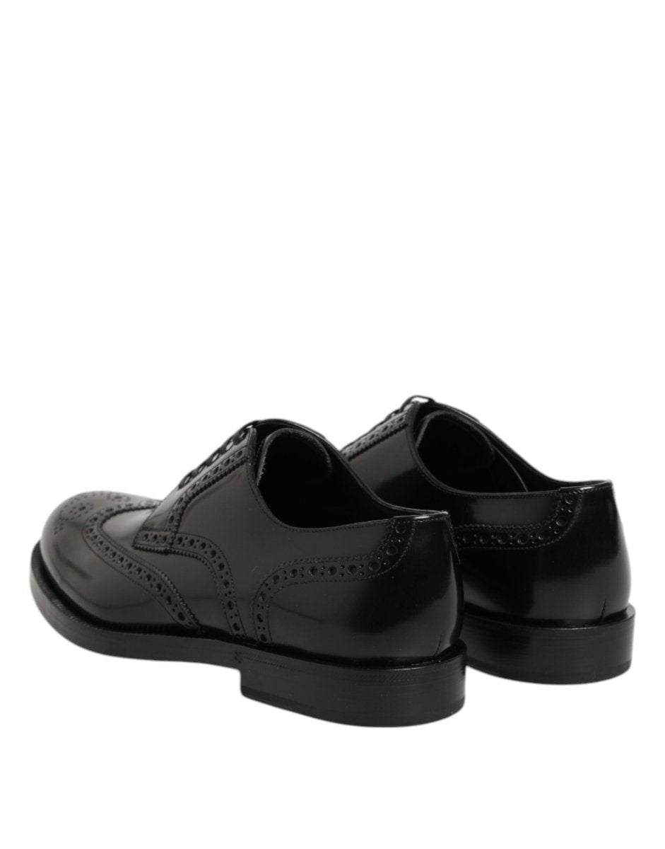 Dolce & Gabbana Black Leather Derby Wingtip Formal Shoes - The Gentlemen's Vault