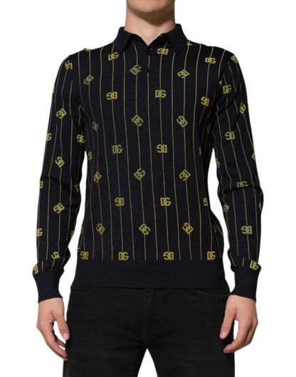 Dolce & Gabbana Black Logo Jacquard Knitted Polo Shirt T-shirt - The Gentlemen's Vault
