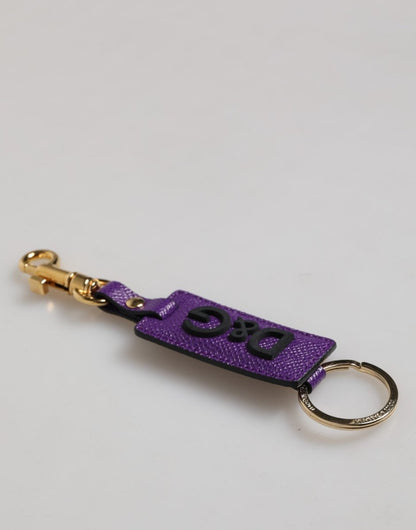 Dolce & Gabbana Purple DG Logo Leather Gold Tone Metal Keyring Keychain - The Gentlemen's Vault
