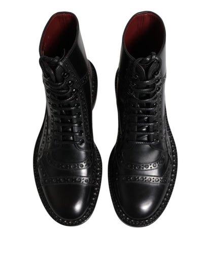 Dolce & Gabbana Black Leather Lace Up Mid Calf Boots Shoes - The Gentlemen's Vault